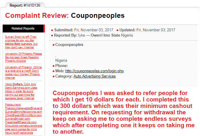 CouponPeoples.com and GreatJob.online scam