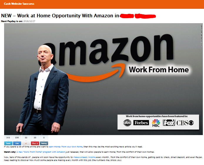 Amazon Wealth scam cash website success page